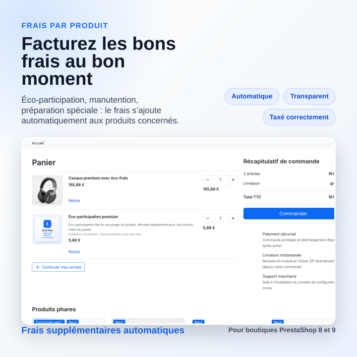 Frais visibles, panier clair, zéro bricolage