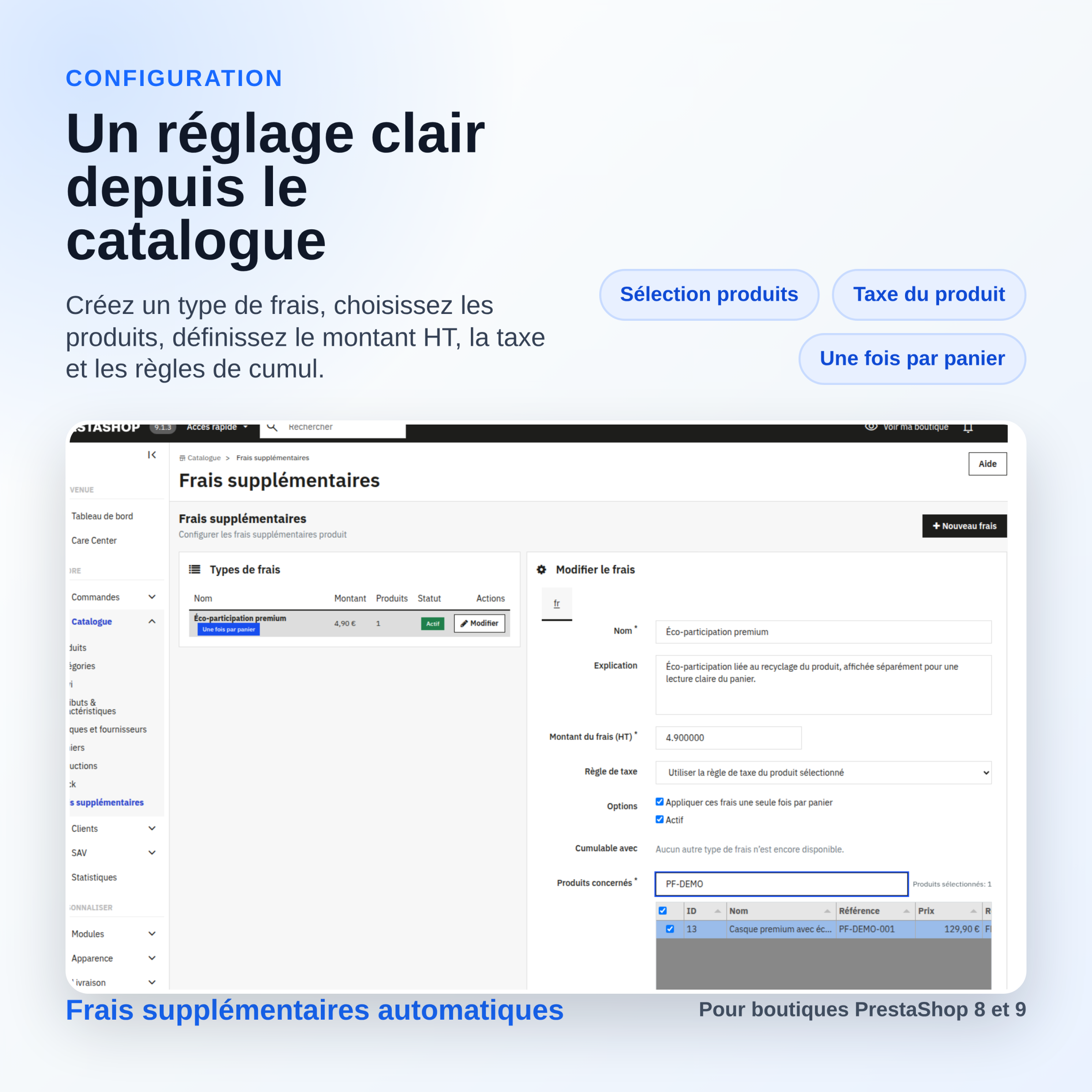 Paramétrage Back Office sous Catalogue