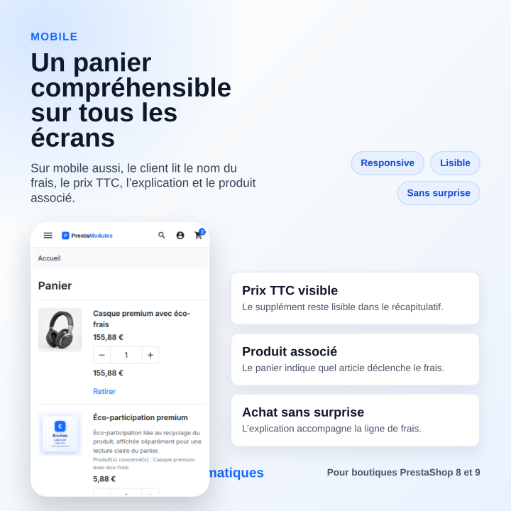 Panier mobile avec frais compréhensible